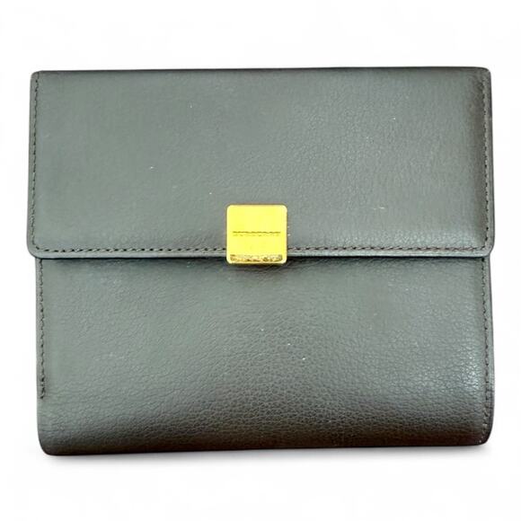 Burberry Dark Brown Leather Wallet Gold Hardware Bifold Plaid Lining Kisslock - Picture 1 of 9